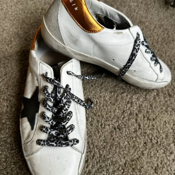 Golden Goose Superstar Sneakers with Cheetah Laces and Orange Heel Tab - Picture 2 of 10